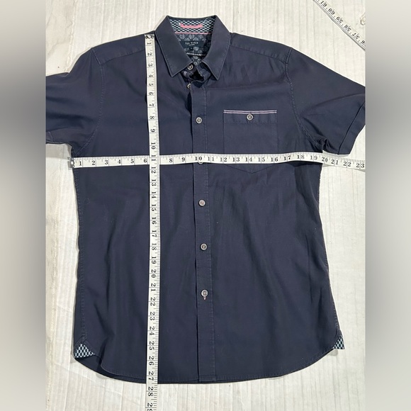 TED BAKER LONDON NAVY BLUE HEMMED SLEEVES CONTRASTING TRIM DESIGNER SHIRT MENS 3 - Picture 5 of 5